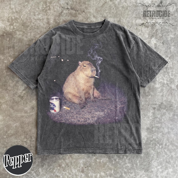 Smoking Capybara Meme Shirt, Vintage Drunk Capybara Shirt, Gen Z Joke Tee, Brainrot Gift, Sarcastic Meme Shirt, Funny Animal Tee R875