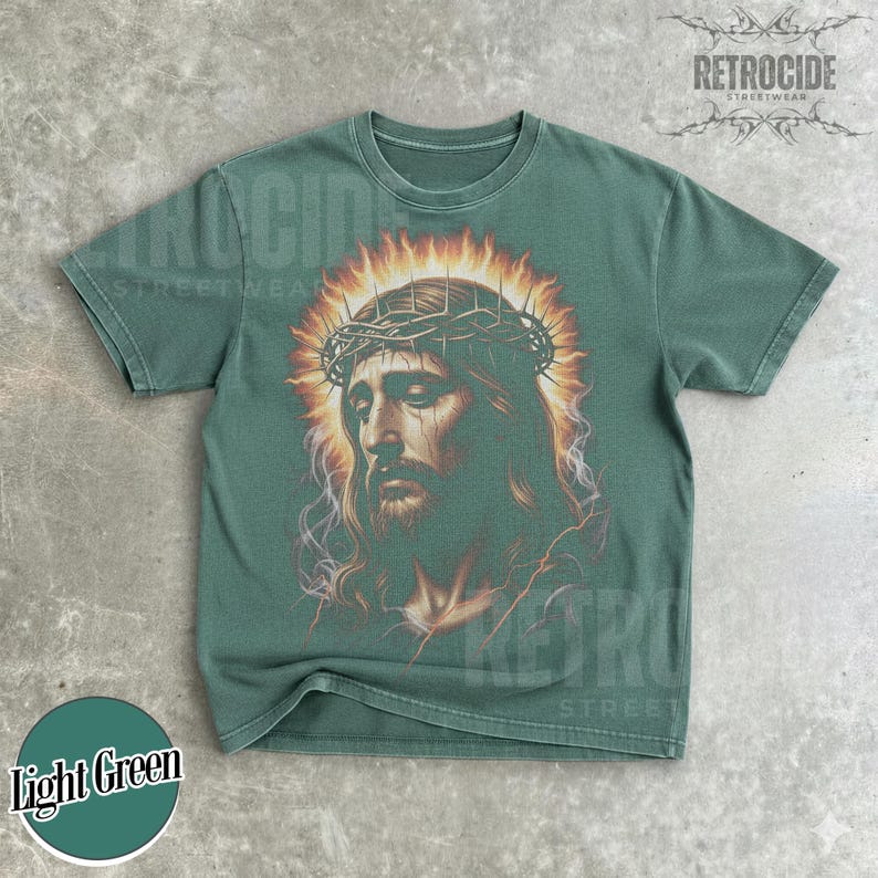 Jesus Vintage 90s Graphic Comfort Colors Shirt, Jesus Portrait Shirt, Easter Shirt, Christian Easter Shirt, Retro Washed Oversize Shirt R356 image 5