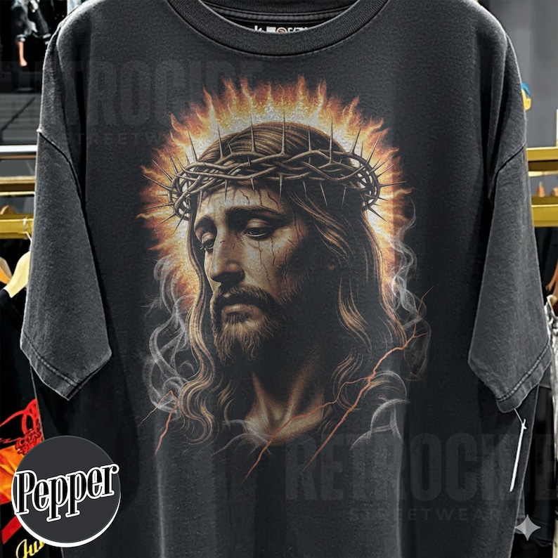 Jesus Vintage 90s Graphic Comfort Colors Shirt, Jesus Portrait Shirt, Easter Shirt, Christian Easter Shirt, Retro Washed Oversize Shirt R356 image 2