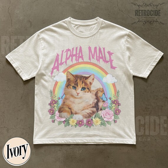Alpha Male Funny Kitten Tshirt, Funny Cat Meme Shirt, Boyfriend Gifts, Father Gift, Cat Lover, Cat Gift, Retro Funny Rainbow Unisex Tee R293