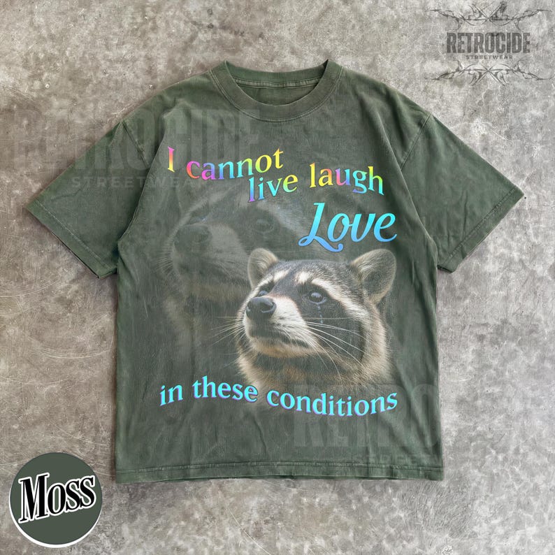 No puedo vivir, reír, amar en estas condiciones. Camiseta vintage, camiseta unisex divertida retro de mapache, camiseta meme de mapache, camiseta vintage tonta de mapache R270 imagen 8