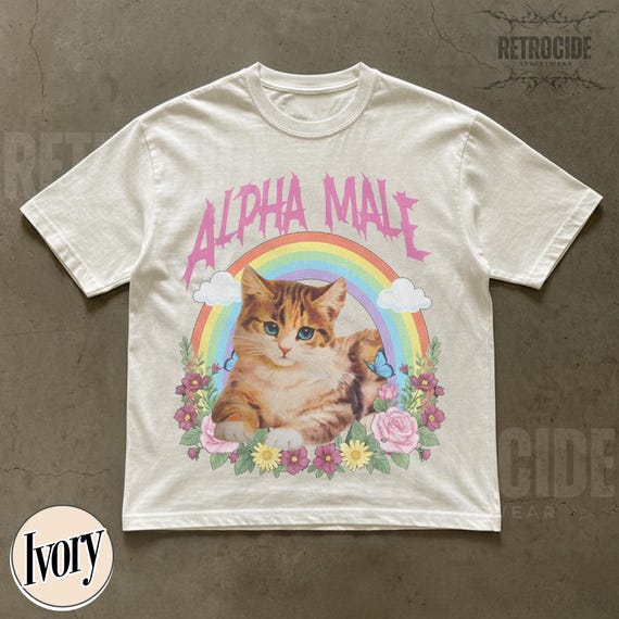 Alpha Male Funny Kitten Tshirt, Funny Cat Meme Shirt, Boyfriend Gifts, Father Gift, Cat Lover, Cat Gift, Retro Funny Rainbow Unisex Tee R293