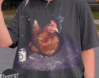 Smoking Chicken Meme Shirt, Vintage Drunk Chicken Shirt, Gen Z Joke Tee, Brainrot Gift, Sarcastic Meme Shirt, Funny Animal Graphic Tee R874