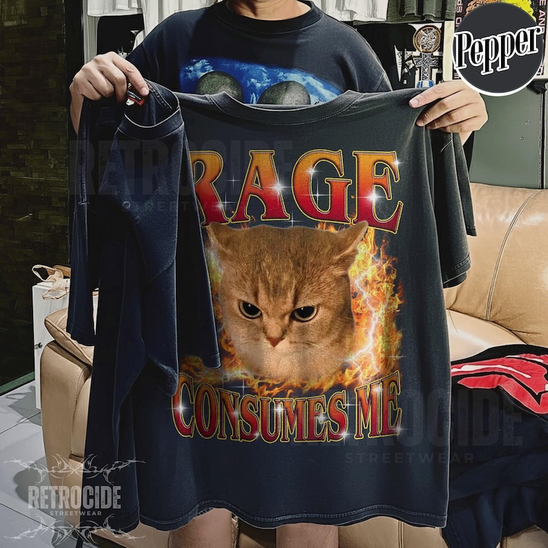 Camiseta divertida con meme de gato, camiseta de gato "Rage Consumes Me Cat", camiseta vintage de gato Y2K, gráfico de gato enojado, camiseta de gatito sarcástico, camiseta de gato irónico y tonto R260 imagen 3