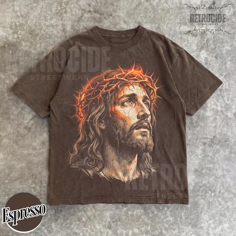 Camiseta vintage de los 90 con estampado de Jesús, colores cómodos, camiseta con retrato de Jesús, camiseta de Pascua, camiseta cristiana de Pascua, camiseta retro extragrande lavada R763 imagen 6