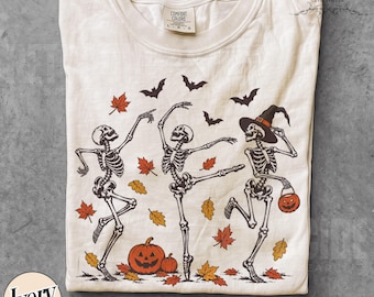 Comfort Colors® Dancing Skeleton Shirt, Halloween Shirt, Halloween Costume, Pumpkin Shirt, Retro Halloween Shirt R942