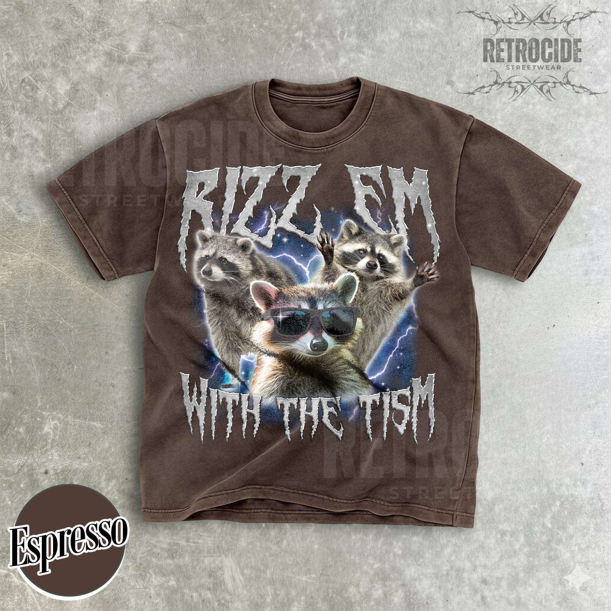 Rizz Em With the Tism Raccoon Vintage Graphic Shirt,retro 90s Raccoon ...