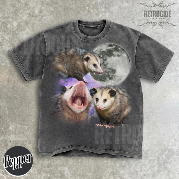 Three Opossum Retro Graphic T-shirts, Vintage Opossum Moon T-shirt, Possum Lovers, Funny Opossum Tee, Oversized Washed Tee, Silly Gift R60