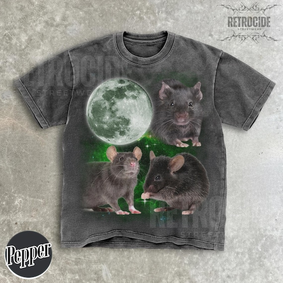 Three Mouse Moon Vintage Graphic T-shirts,Retro Mouse Lovers Tshirt,Rat Shirts,Cute Mouse Tee,Relaxed Washed Adult Tee,Funny Gifts R82