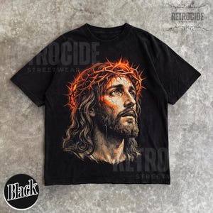 Camiseta vintage de los 90 con estampado de Jesús, colores cómodos, camiseta con retrato de Jesús, camiseta de Pascua, camiseta cristiana de Pascua, camiseta retro extragrande lavada R763 imagen 3