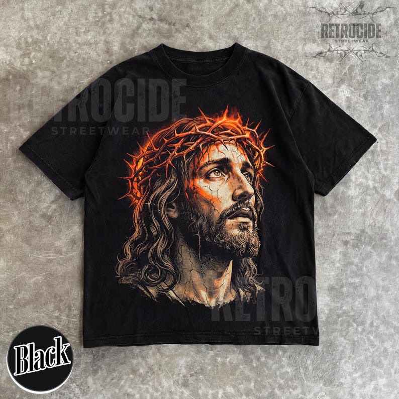 Camiseta vintage de los 90 con estampado de Jesús, colores cómodos, camiseta con retrato de Jesús, camiseta de Pascua, camiseta cristiana de Pascua, camiseta retro extragrande lavada R763 imagen 3