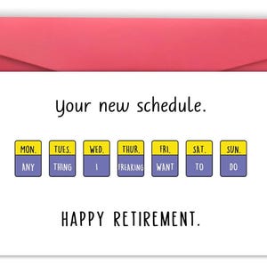Funny Retirement Card, New Retirement Schedule, Happy Retirement Card, Congratulations Retirement Card, Free Time