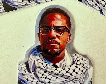 100% Profits donated to HEAL Palestine - Malcolm X in Keffiyeh Free Palestine Vinyl Sticker