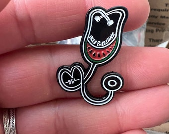 100% Profit Donated to HEAL Palestine - Healthcare Workers for Free Palestine Stethoscope Watermelon Pin