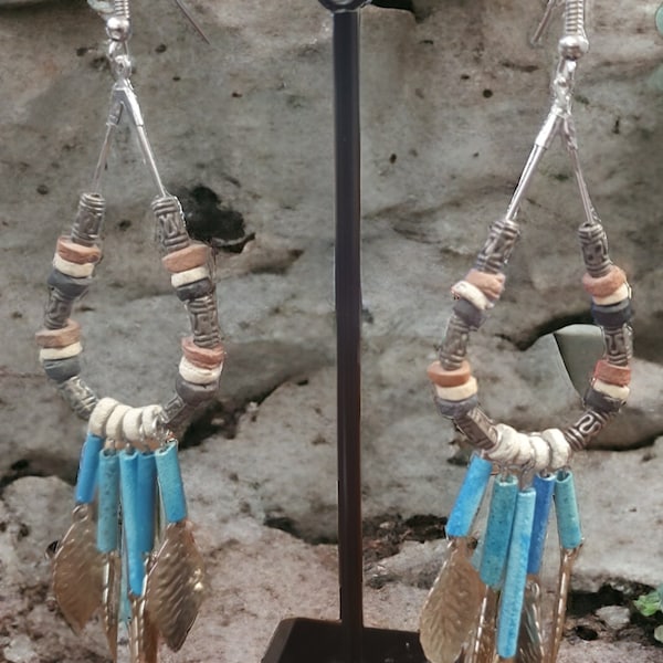 Boucles d'oreilles perles en terre style amérindien