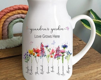 Personalized Grandma's Garden Flower Vase, Custom Birth Month Flower Vase, Nana's Garden Flower Vase, Grandma's Garden Flower Vase Flower