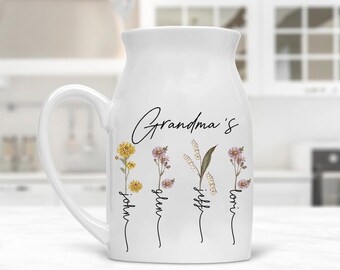 Personalized Grandma's Garden Plant Pot, Birth Month Flower Family, Grandma, Grandma and Grandkids Flower Pot, Grandma's Garden Flower Pot