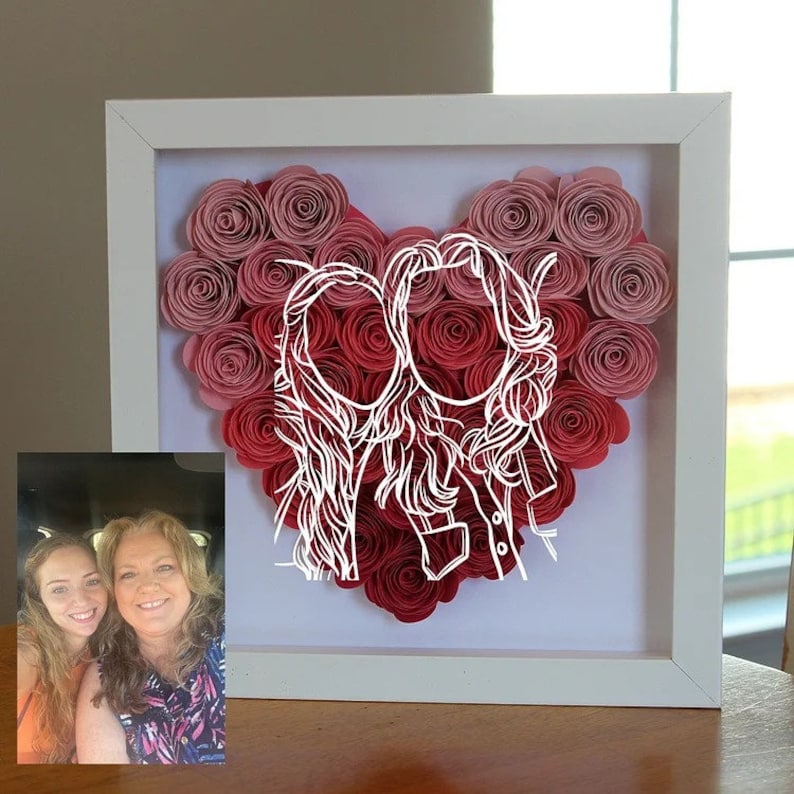 Custom Heart Line Art Flower Shadow Box, The best gift for family, mom, dad grandma, wife, girlfriend, Boyfriend Mother Father Day, Birthday image 4