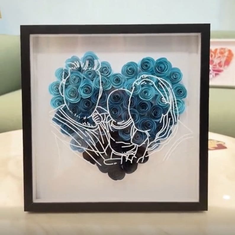 Custom Heart Line Art Flower Shadow Box, The best gift for family, mom, dad grandma, wife, girlfriend, Boyfriend Mother Father Day, Birthday image 1