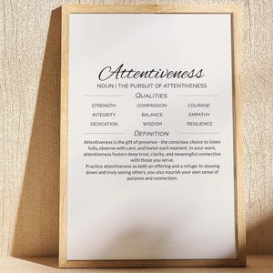 Aufmerksamkeit Definition Print | Leichte, luftige Wandkunst für Therapie-Bürodekor, Achtsamkeitszitat, minimalistisches Poster für ruhiges Zuhause