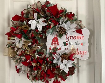 Gnome for the Holidays Ribbon Wreathe