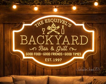 Personalized Bar & Grill Waterproof LED neon sign,BBQ Backyard Patio Wall Decor,Outdoor Home Bar Sign