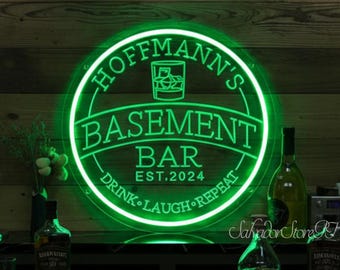 Personalized Basement Bar Neon Sign: Whiskey, Tequila, Cocktail,Man Cave Decor,Christmas gift