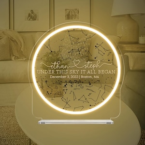 Enseigne au néon LED carte des étoiles personnalisée, lumière de la carte constellation, veilleuse de la carte des étoiles, cadeaux pour couples, cadeaux de fiançailles, cadeau d'anniversaire pour elle