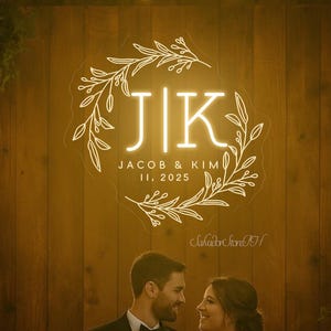 Custom Wedding Initials Neon Sign:Minimalist Wedding Monogram light decor