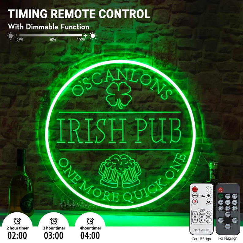 Custom Irish Pub Neon Sign: St. Patrick's Day Decor,Neon bar sign,Christmas gift for husband Fixed color