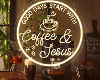 Coffee Bar Neon Sign,Custom Coffee Jesus sign,Coffee Lover Gift,Cafe Shop Bar Sign,father&#39;s day gift for husband,man cave sign