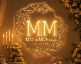 Custom Initials Minimalist wedding Neon Sign,Couple Name sign,Name Initial Sign,beach wedding decor,wedding reception sign,Anniveray gift
