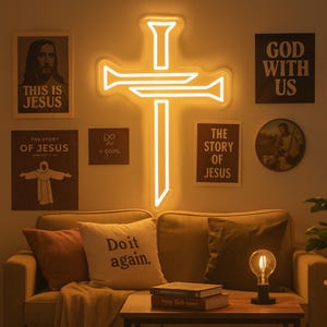 Three Nails Cross Christian Neon Sign,Christian Decor,Faith Based Decor,Religious Neon Sign,Christian Based Wall Art,Bible Verse home decor
