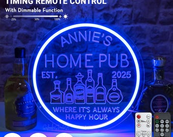 Custom Bar Neon Sign,Personalized Man Cave Neon Sign Decor,Whiskey Cocktail Beer Light up Bar Sign Remote Control,Father&#39;s Day Gifts for Him