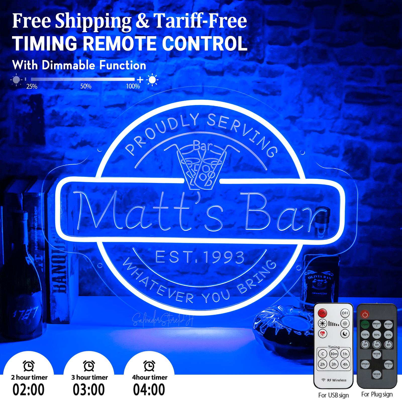 Custom Bar Neon Sign,Personalized Man Cave Neon Sign Decor,Whiskey Cocktail Beer Light up Bar Sign Remote Control,Father's Day Gifts for Him