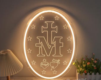Marian Catholic Symbol Neon Sign,Sacred Heart Catholic Gifts for Women,Marian Consecration Gift,Catholic Sister Gift,Baptism Gift