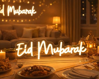 Personalised Eid Mubarak Neon Sign: Ramadan Party Table sign,Islamic Festival home decor