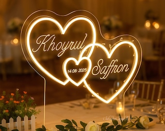 Custom couple name wedding Heart LED Neon Sign,Wedding Party Backdrop,Wall Art Decor,Wedding gift Neon Sign for Reception,Engagement Decor