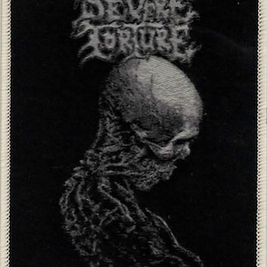 May include: Black patch with a white stitched border featuring a detailed grayscale illustration. The image depicts a skull in profile with the text "SEVERE TORTURE" above it in a stylized font.