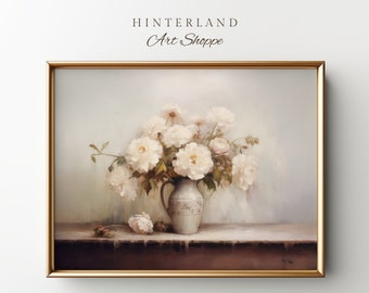 Vintage Floral Painting Print - Elegant Botanical Still Life (Digital Download)