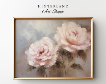 Pink Roses Still Life Painting, Vintage Floral Wall Art (Printable Digital Download)