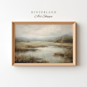 Muted Green River Scene, Vintage Country Landscape Oil Print, Neutral Wall Art Decor, Housewarming Gift Idea PRINTABLE #25