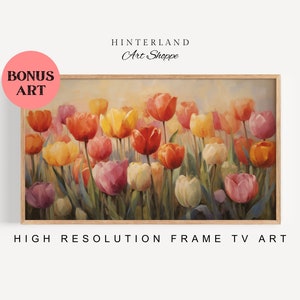 Tulip Flowers Samsung Frame TV Art, Colorful Tulip Field Oil Painting, Spring Floral TV Artwork INSTANT Download #19