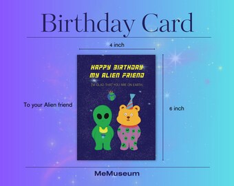 Tarjeta de cumpleaños alienígena: Divertida temática espacial (Descarga digital)