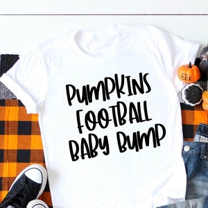 Pumpkins Football Baby Bumps Shirt, Fall Maternity Shirt, Cute Fall Pregnancy Tee, Baby Announcement T-Shirt Football Lover Baby Reveal Idea