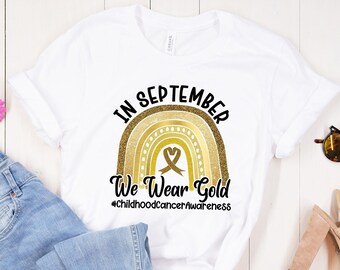 Childhood Cancer Awareness T-Shirt: September Gold Rainbow Ribbon