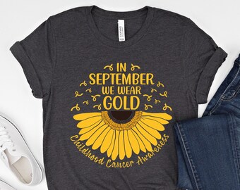 Childhood Cancer Awareness T-Shirt: Sunflower Gold Ribbon Tee