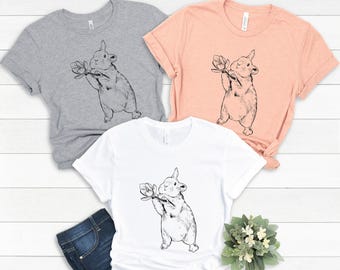Rabbit with Spring Flower Shirt, Bunny Shirt, Easter Shirt, Cute Bunny Shirt, Easter Bunny Shirt, Rabbit Lover Gift,Spring Bunny Graphic Tee