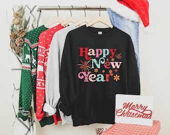 Sudadera de Nochevieja, camiseta de "Hola 2024" y "Feliz Año Nuevo", camisetas festivas de fiesta para mujer, sudadera de cuello redondo para fiesta.