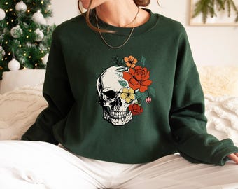 Floral Skull Sweatshirt: Boho Halloween Graphic